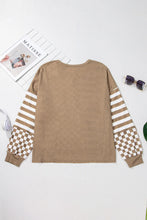 Load image into Gallery viewer, Checker & Stripes Round Neck Long Sleeve Blouse
