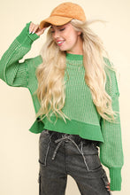 Load image into Gallery viewer, VERY J Exposed Seam Cropped Striped Slit Sweater