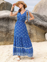 Load image into Gallery viewer, Printed V-Neck Tie Shoulder Dress