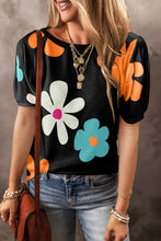 Load image into Gallery viewer, Flower Round Neck Short Sleeve Blouse