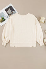 Load image into Gallery viewer, Slit Waffle-Knit Round Neck Long Sleeve Top