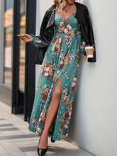 Load image into Gallery viewer, Perfee Slit Printed Surplice Long Sleeve Maxi Dress