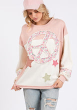Load image into Gallery viewer, SAGE + FIG Peace & Star Patch Contrast Round Neck Sweatshirt