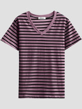Load image into Gallery viewer, Plus Size Striped V-Neck Short Sleeve T-Shirt