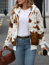 Load image into Gallery viewer, Fuzzy Drawstring Zip Up Hooded Jacket