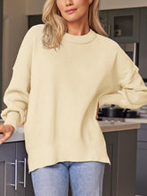 Load image into Gallery viewer, Slit Round Neck Dropped Shoulder Sweater