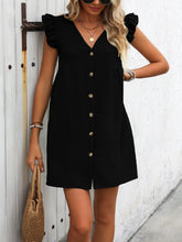 Load image into Gallery viewer, Ivy Lane Button Up V-Neck Cap Sleeve Mini Dress