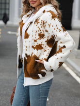 Load image into Gallery viewer, Fuzzy Drawstring Zip Up Hooded Jacket