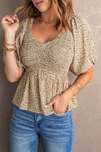 Load image into Gallery viewer, Smocked Balloon Sleeve Peplum Blouse