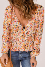 Load image into Gallery viewer, Floral Buttoned Plunge Peplum Blouse