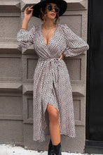 Load image into Gallery viewer, Slit Printed Surplice Balloon Sleeve Dress