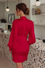 Load image into Gallery viewer, Ruched Tulip Hem Mock Neck Dress