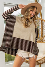 Load image into Gallery viewer, BiBi Striped Contrast Long Sleeve Slit Top