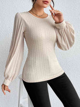 Load image into Gallery viewer, Pleated Puff Sleeve Round Neck Blouse