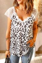 Load image into Gallery viewer, Printed Spliced Lace Scalloped V-Neck Blouse