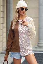 Load image into Gallery viewer, Leopard Round Neck Long Sleeve Blouse