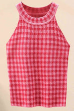 Load image into Gallery viewer, Plaid Round Neck Sleeveless Knit Top