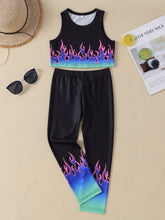 Load image into Gallery viewer, Girls Flame Print Cropped Tank and Pants Set