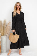 Load image into Gallery viewer, Swiss Dot Tied Surplice Flounce Sleeve Dress