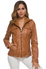 Load image into Gallery viewer, Zipper Front Hooded PU Leather Jacket