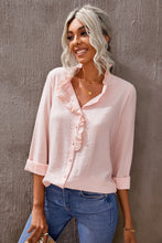 Load image into Gallery viewer, Eyelet Ruffles Button Crinkled Shirt
