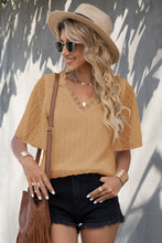 Load image into Gallery viewer, Swiss Dot Lace Trim Flutter Sleeve V-Neck Blouse
