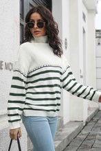 Load image into Gallery viewer, Striped Turtleneck Drop Shoulder Sweater