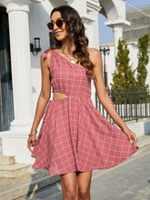 Load image into Gallery viewer, Grid One-Shoulder Tied Cutout Dress
