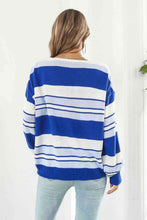 Load image into Gallery viewer, Striped V-Neck Dropped Shoulder Sweater