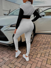 Load image into Gallery viewer, Two-Tone Collared Neck Top and Joggers Set