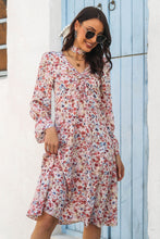 Load image into Gallery viewer, Floral Flounce Cuff Ruched V-Neck Dress