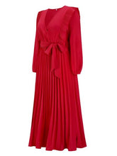 Load image into Gallery viewer, Pleated Surplice Tie Waist Maxi Dress