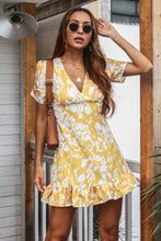 Load image into Gallery viewer, Printed Deep V Gathered Short Sleeve Mini Dress