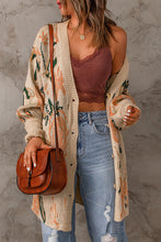 Load image into Gallery viewer, Floral Pattern Ribbed Trim Cardigan
