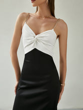 Load image into Gallery viewer, Two-Tone Twist Front Chain Strap Midi Dress