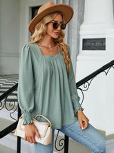 Load image into Gallery viewer, Ruched Square Neck Lantern Sleeve Blouse