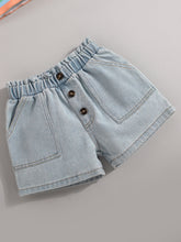 Load image into Gallery viewer, Girls Striped T-Shirt and Button Fly Denim Shorts