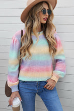 Load image into Gallery viewer, Gradient Stripes Bishop Sleeve Sweater