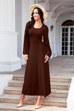 Load image into Gallery viewer, Tie Back Ribbed Round Neck Long Sleeve Dress