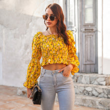 Load image into Gallery viewer, Floral Bubble Sleeve Smocked Top