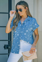 Load image into Gallery viewer, Star Print Button-Up Cuffed Short Sleeve Shirt