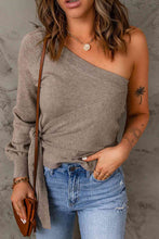 Load image into Gallery viewer, Side Tie One-Shoulder Ribbed Trim Sweater