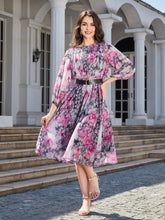 Load image into Gallery viewer, Floral Print Round Neck Balloon Sleeve Midi Dress
