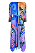 Load image into Gallery viewer, Mixed Print Accordion Pleated Belted Side Slit Dress