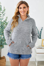 Load image into Gallery viewer, Gray Heathered Turn-down Zip Collar Plus Size Sweatshirt
