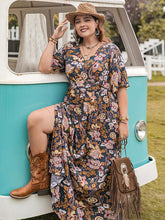 Load image into Gallery viewer, Floral V-Neck Short Sleeve Slit Dress