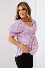 Load image into Gallery viewer, Davi & Dani Youthful Days Full Size Run Gingham Smocked Babydoll Top