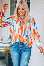 Load image into Gallery viewer, Paint Print Ruffle Collar Flounce Sleeve Top
