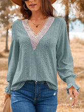 Load image into Gallery viewer, Eyelet V-Neck Flounce Sleeve Top