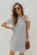 Load image into Gallery viewer, Striped Tassel Round Neck T-Shirt Dress